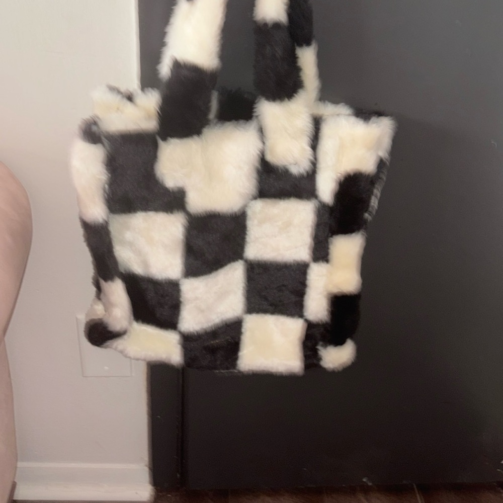 New New Madden Black & White checkered fur bag.